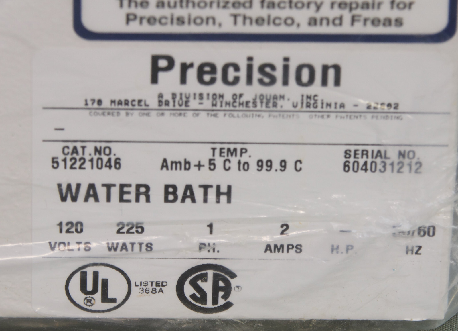 Precision 51221046 Water Bath 280 Series (R21)