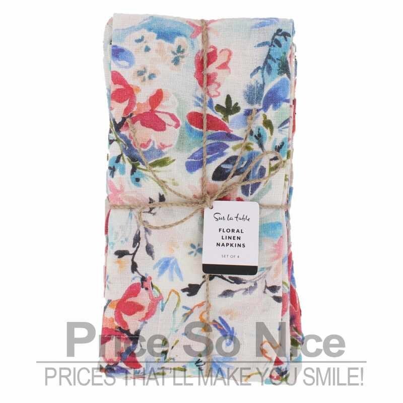 SUR LA TABLE FLORAL LINEN NAPKINS - 20 X 20, SET OF 4 MSRP $55 - NEW