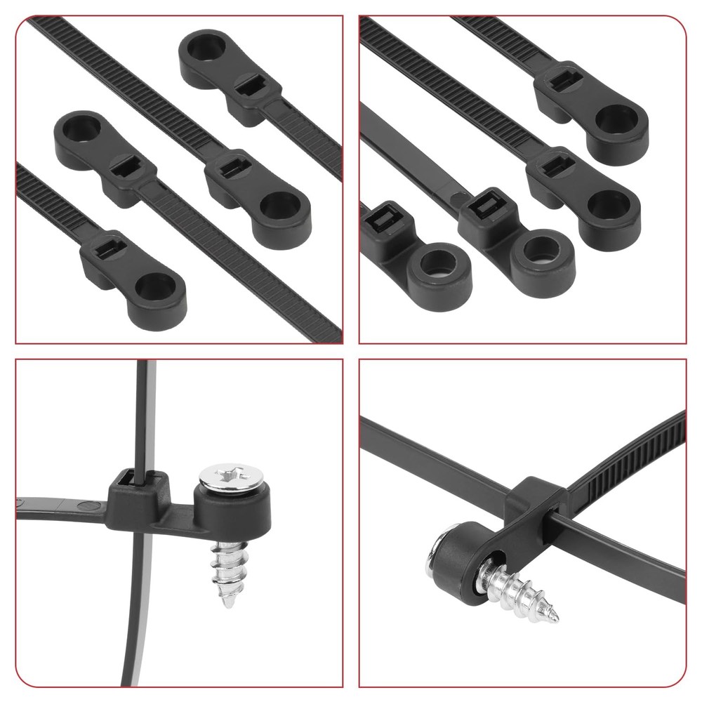 400 Pack Black Zip Ties with Screw Hole Assorted Sizes, Mountable Head Nylon ...