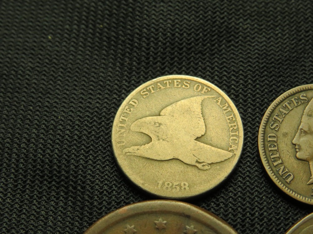 1854 Large Cent 1909 Indian cent 1858 Flying Eagle 1864 Two cent Piece Type set