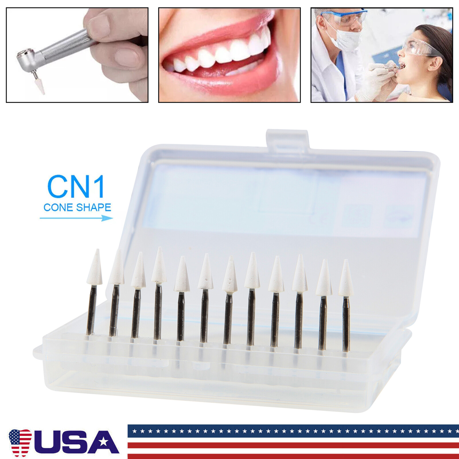 Dental White Stone Aluminum Oxide Polishing FG Burs For High &Low Speed 12/pk st