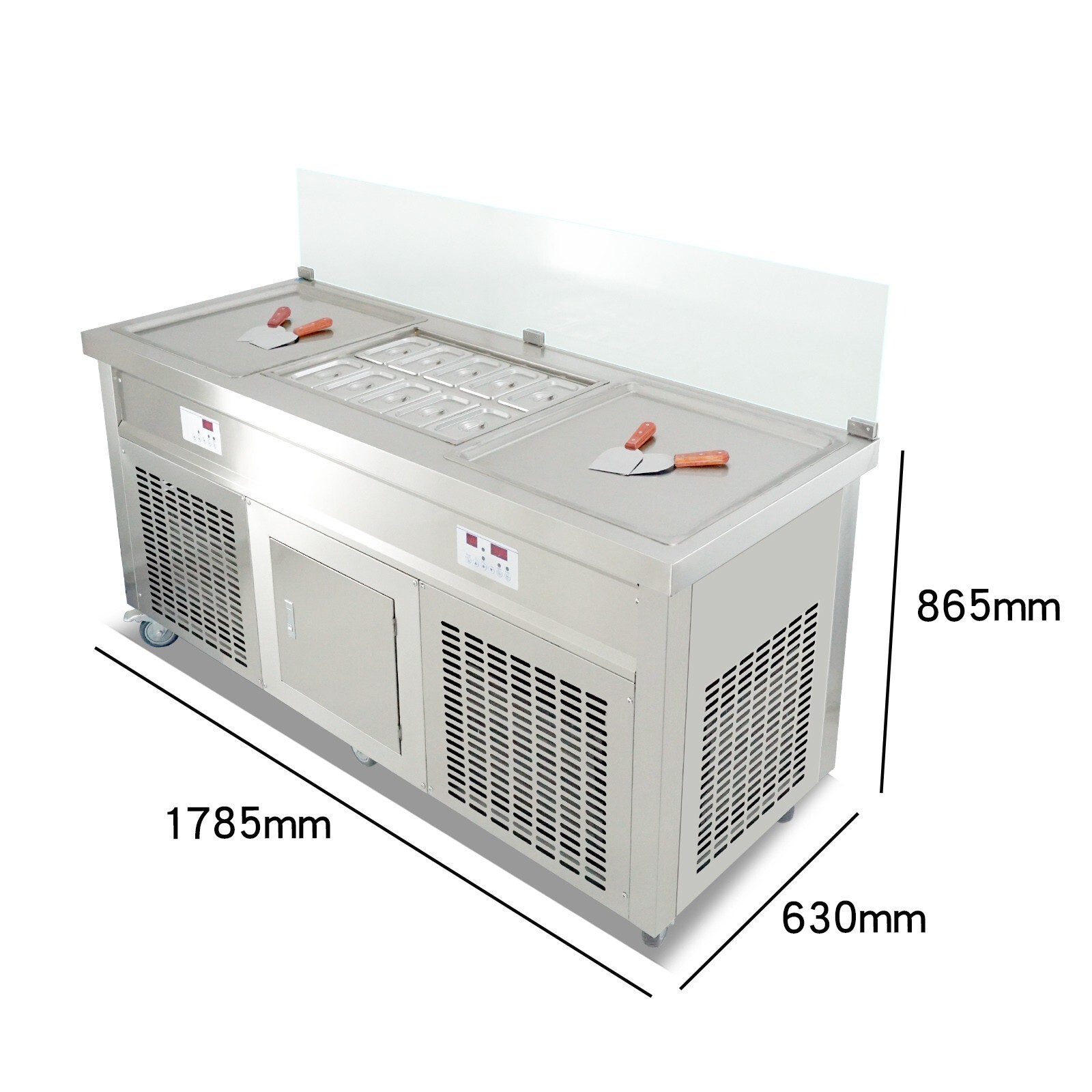 Commercial rolled ice cream machine double square pans with 10pcs cooling tanks