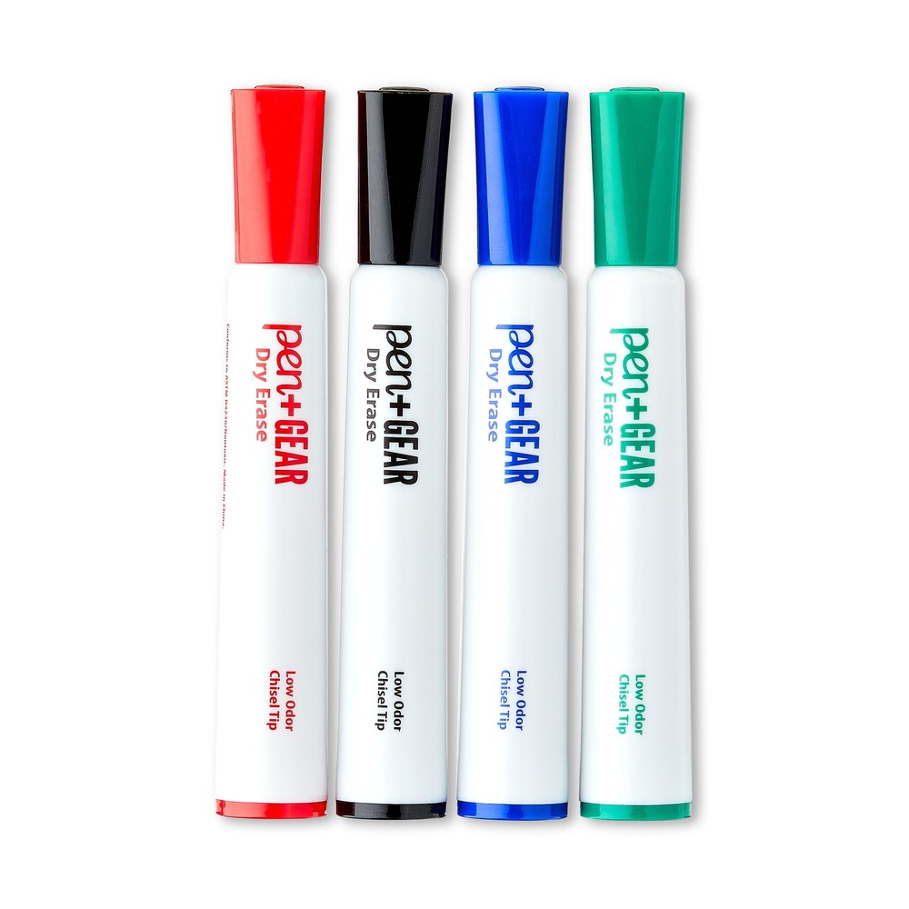 Dry Erase Markers, Chisel Tip, Assorted Ink Colors, 4 Count