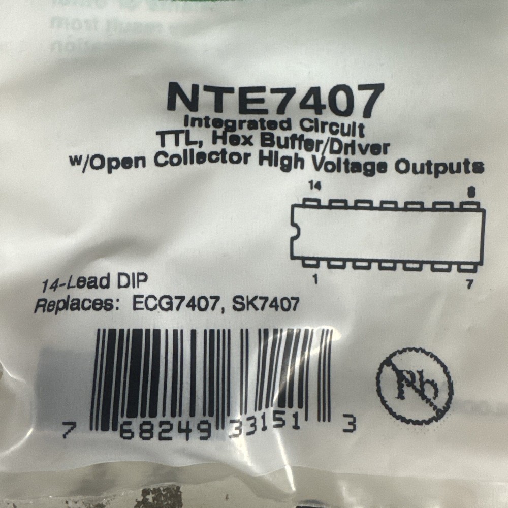 NTE Electronics NTE7407 IC TTL HEX BUFFER/DRIVER W/OPEN COLLECTOR 14-LEAD DIP