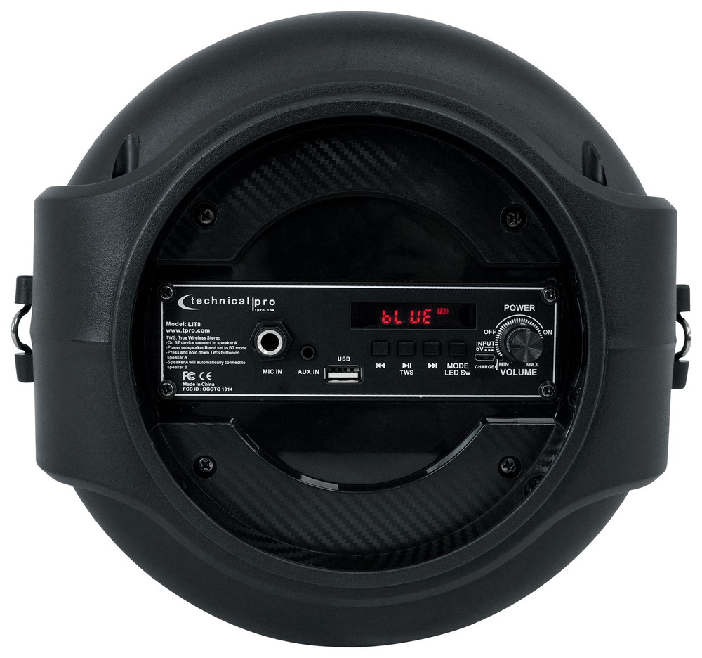 Technical Pro LIT8 Portable 8" Bluetooth LED Karaoke Machine System+Carry Strap