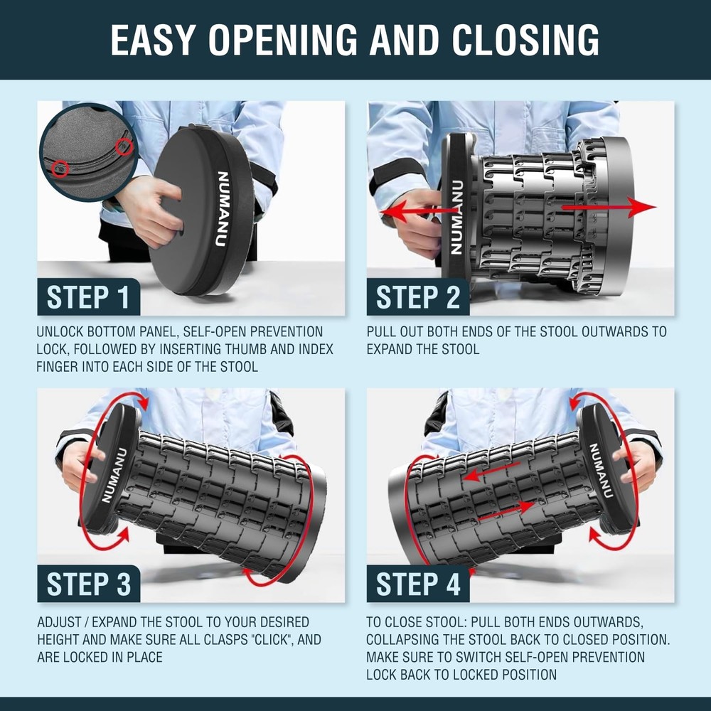 NUMANU Padded Collapsible Folding Stool, 620lbs Max, Adjustable Camp Seat