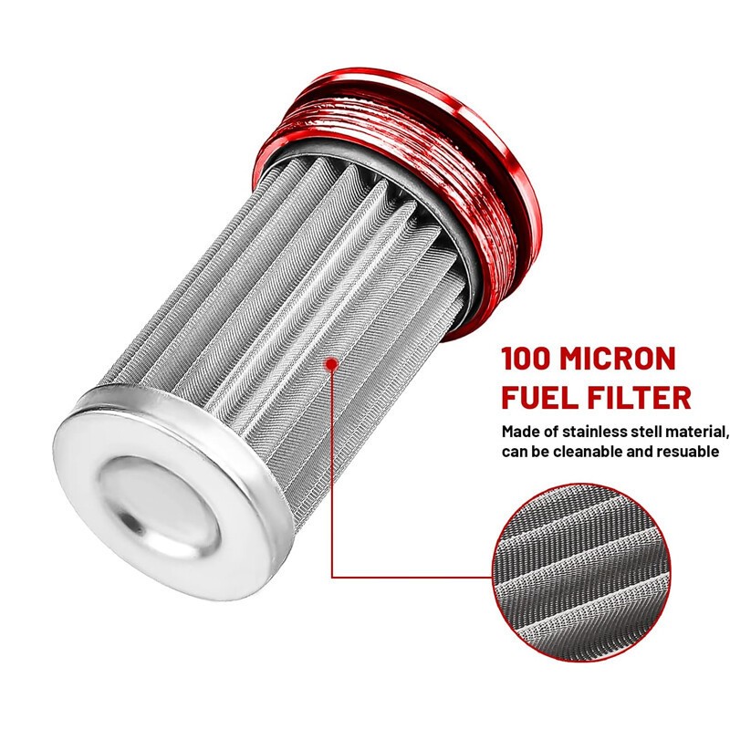 High Flow Inline Fuel Filter 100 Micron Cleanable 6AN 8AN 10AN Adapter Universal