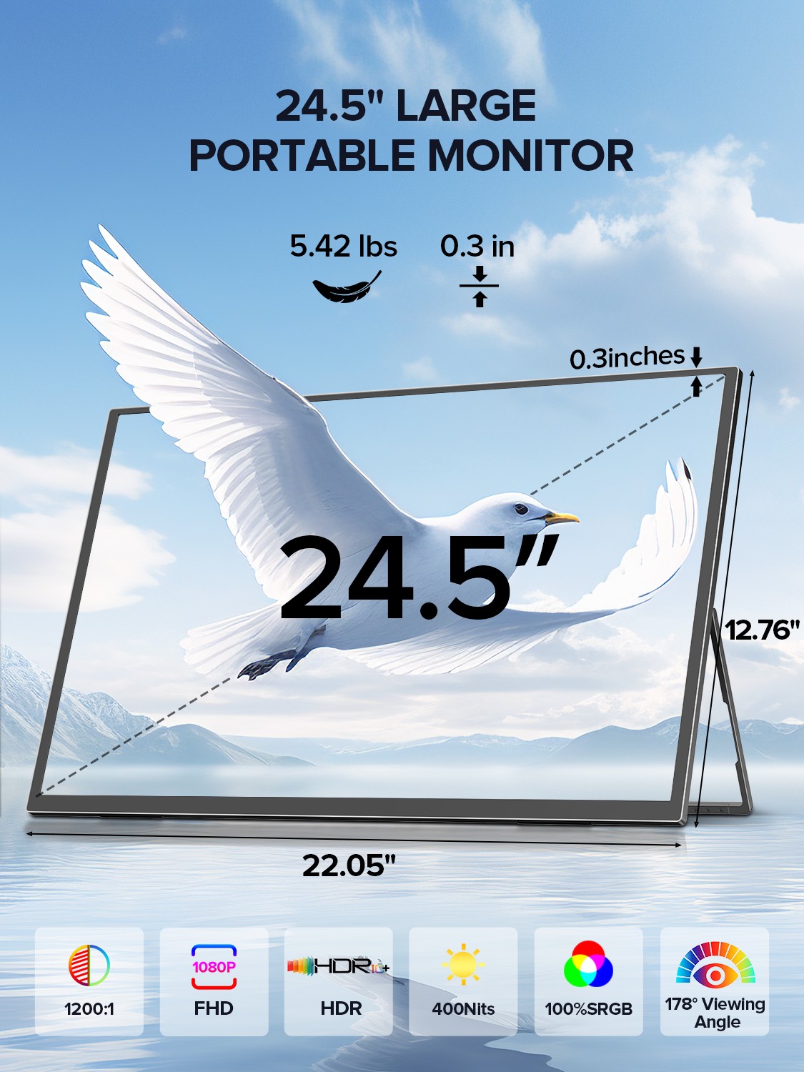 240Hz Gaming Monitor 24.5 Inch Portable Monitor 1920x1080 for Laptop PC PS Xbox