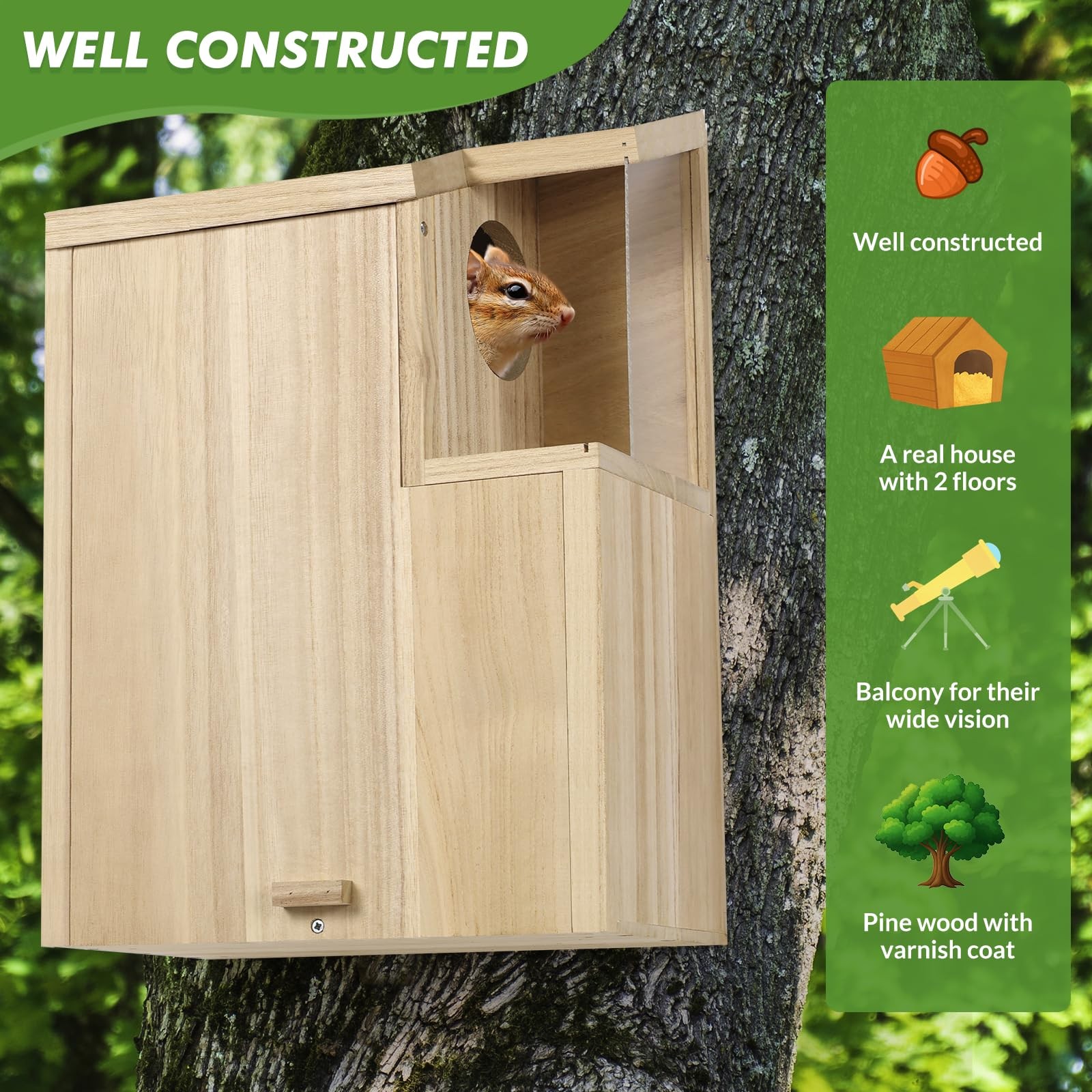 Sundia Large Squirrel Family House Pine Coated Nesting Wooden Box for Breeding/L