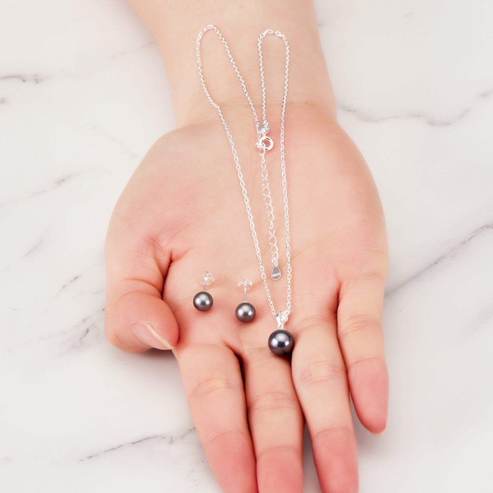 Sterling Silver Grey Shell Pearl Set