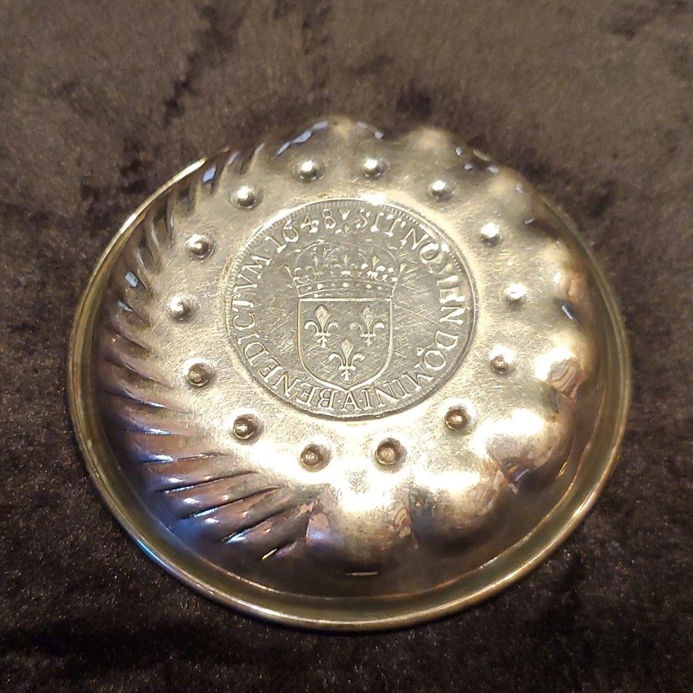 Silver Plated Wine Tasting Cup with Replica French Louis XIV 1648 Ecu