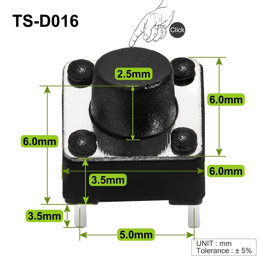 20-Pack Tactile Push Button Switch 6x6mm for Arduino & Electronics Projects