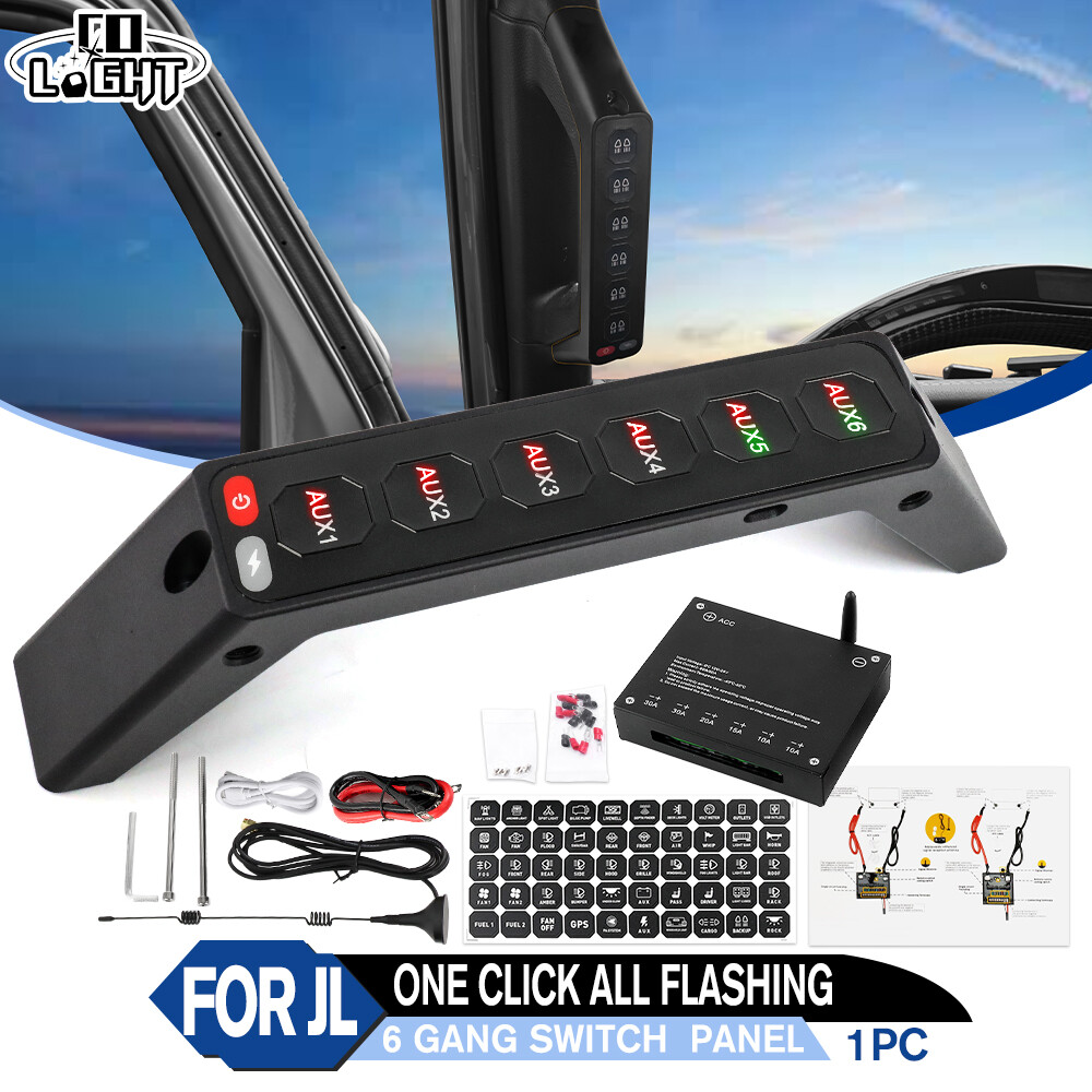 6 Gang Switch Panel System Grab Handle For Jeep Wrangler JL 2018-2023 Gladiator