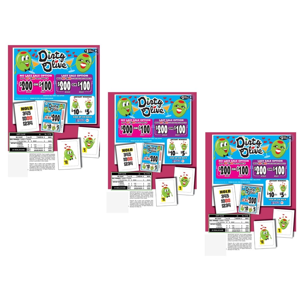 Pull Tab Ticket - Hard Card Tickets - Game - 3 Pack Dirty Olive