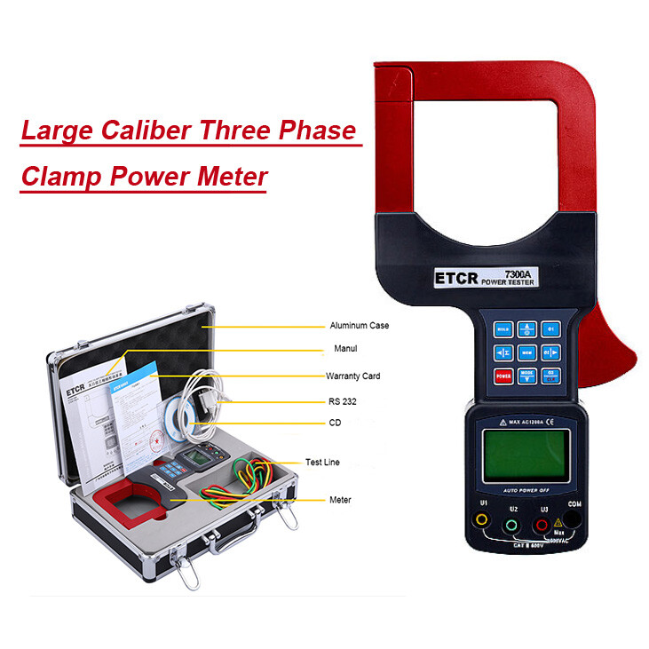 Portable 3 Phase Clamp Power Meter Automatic Large Caliber Tester Shift 2000A