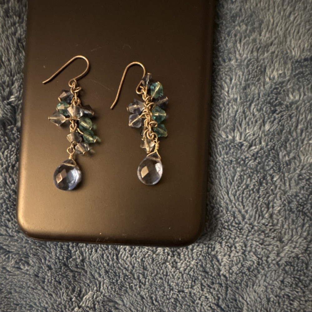 Handcrafted Blue Glass Beaded Dangle Drop Earrings Teardrop Silver Hook