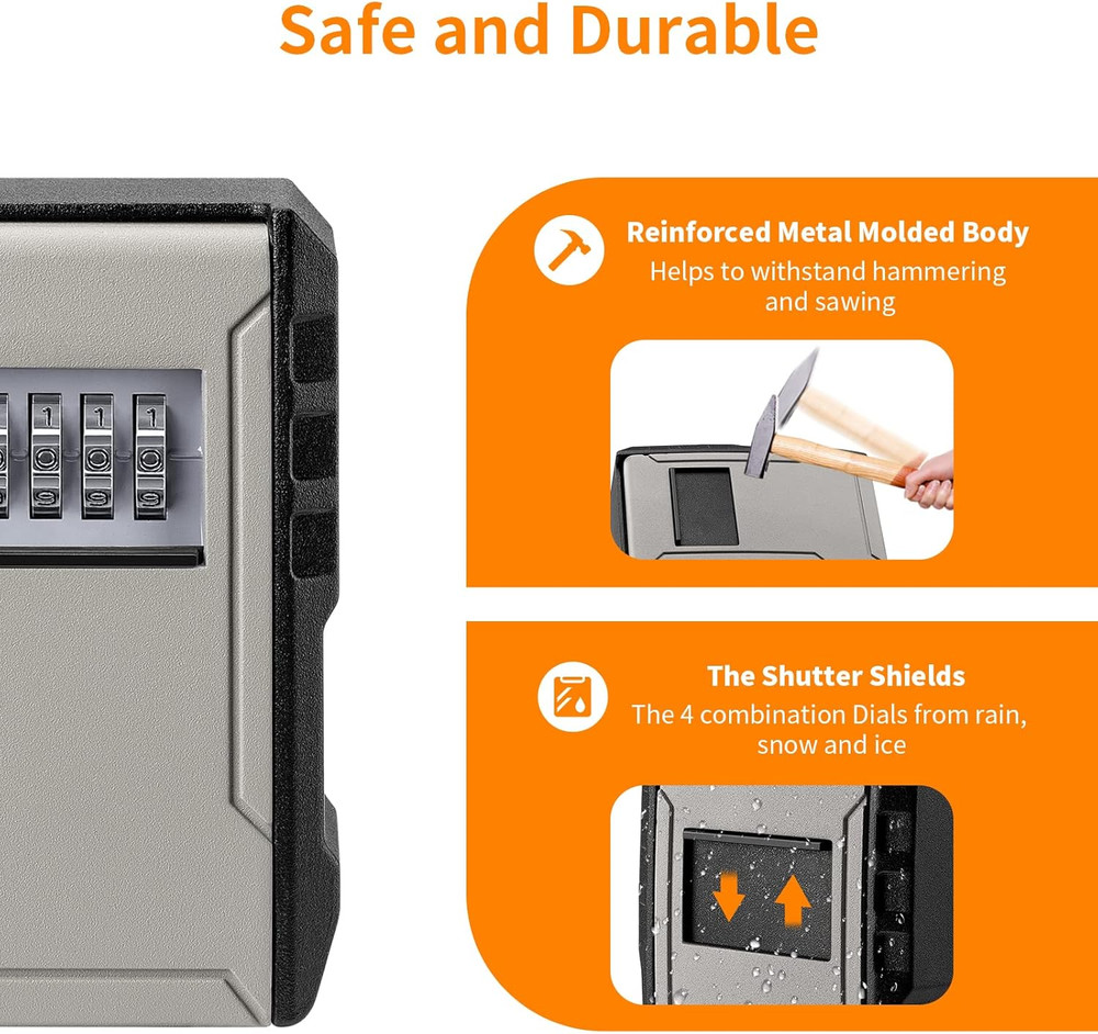 UPGRADE Extra Large Capacity Key Lock Box, Weatherproof Wall Mount Key Box fo...