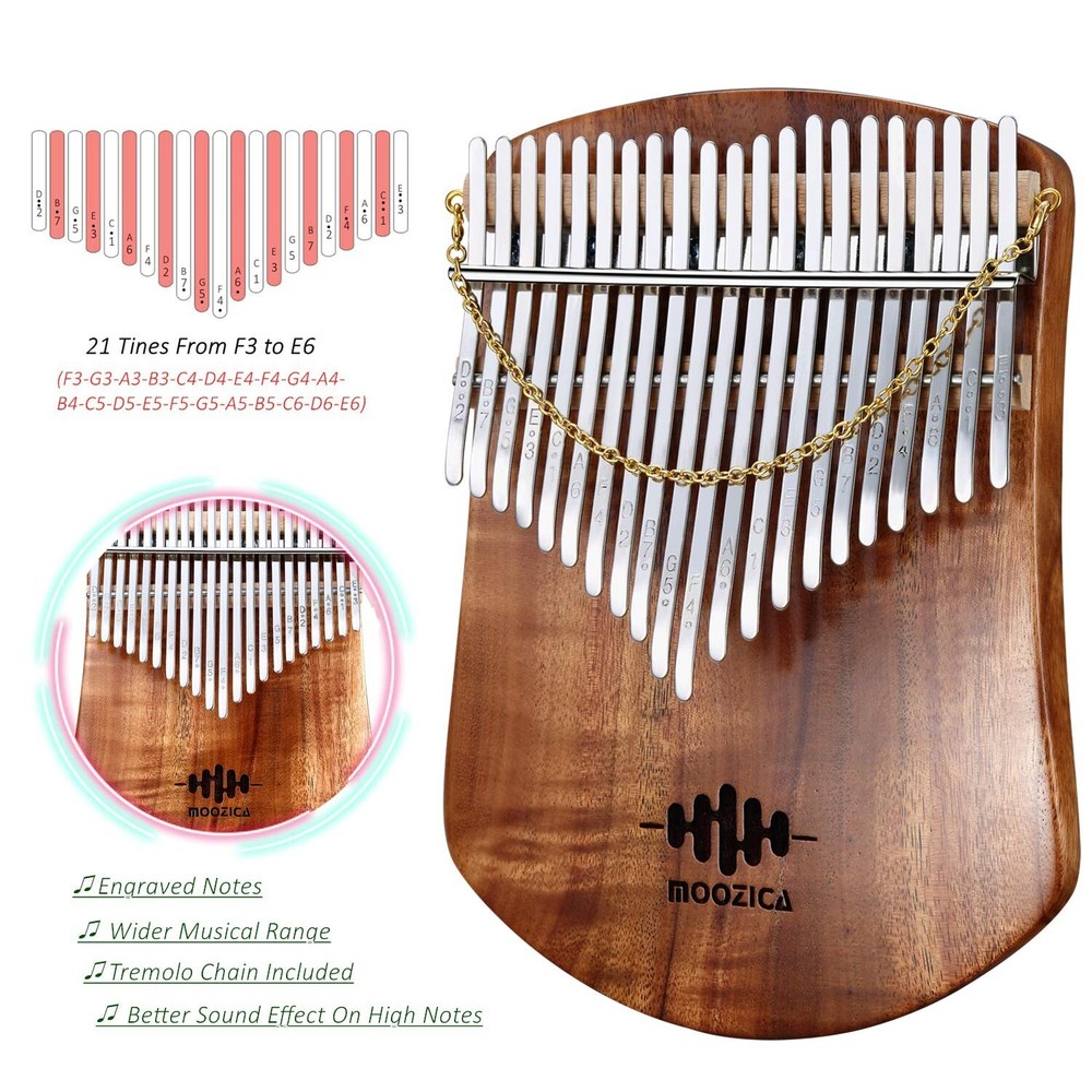 MOOZICA 21 Keys Solid Koa Kalimba Thumb Piano, Single Solid Wood Flat-board P...