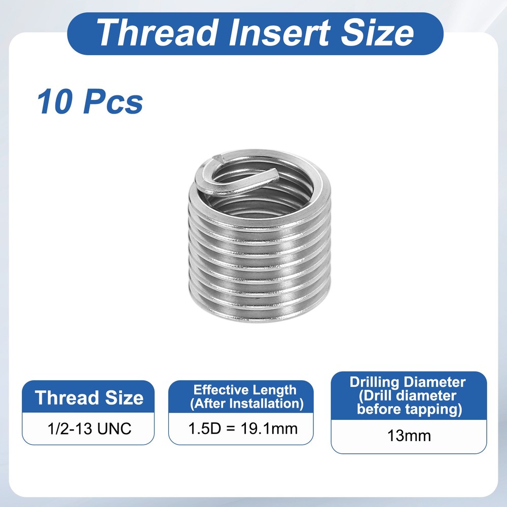 10pcs Wire Thread Inserts 1/2-13 UNC 1.5D 19.1mm Helical Threaded Sleeve