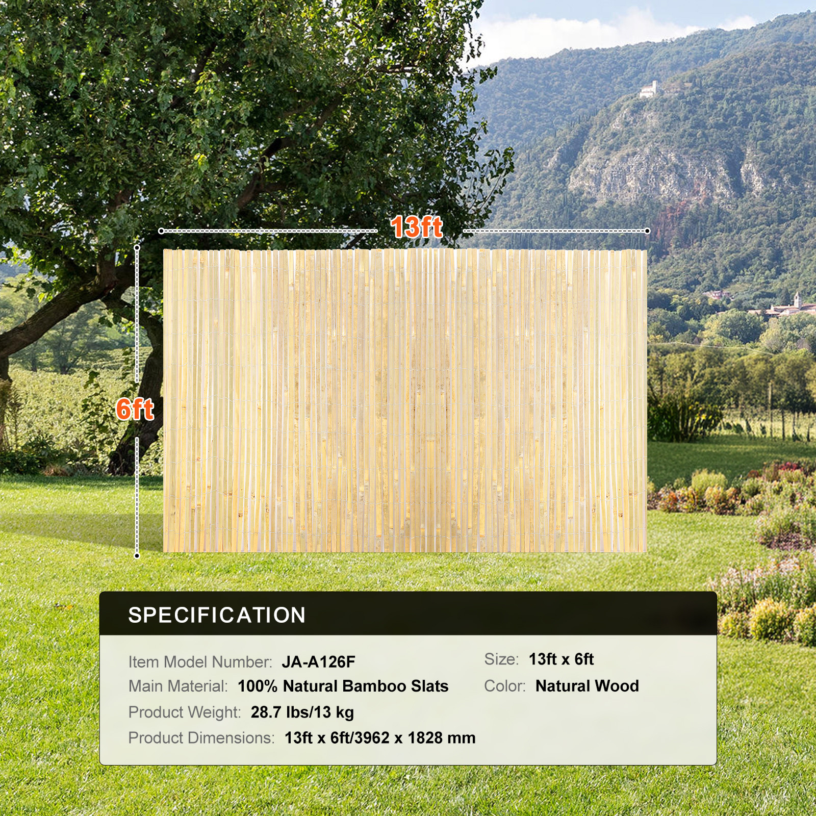 Natural Bamboo Slat Screening Privacy Bamboo Slat Fence 6 ft H x 13 ft L