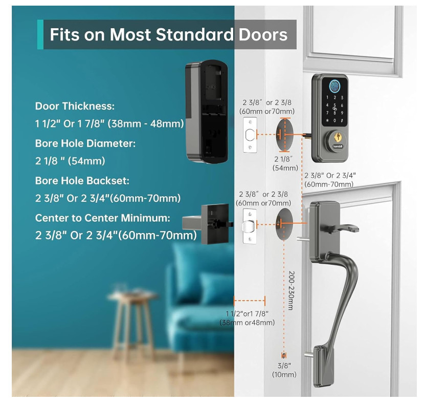 Front Door Lock Set: Keyless Entry Door Lock Deadbolt with Handle Set, Smart Loc
