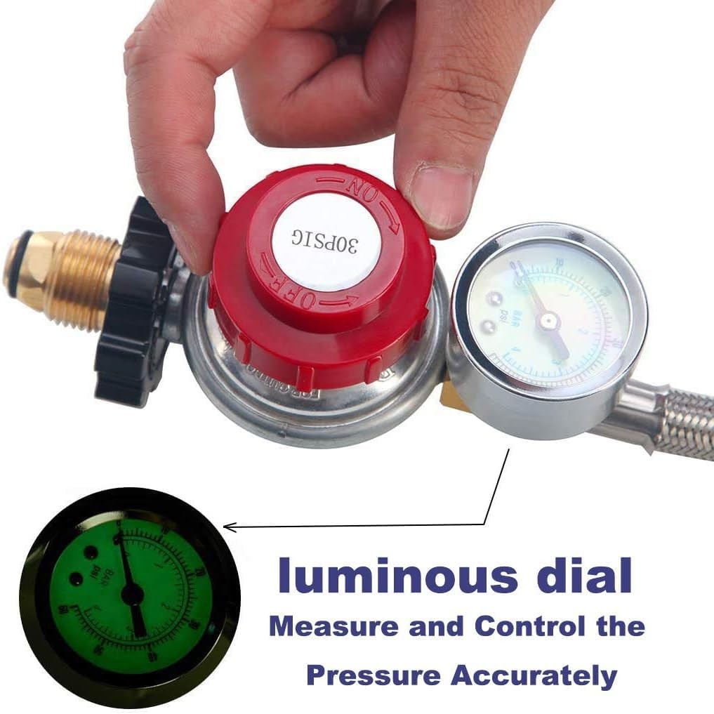 12FT High Pressure Adjustable Propane Gas Regulator Hose Indicator, Stainless