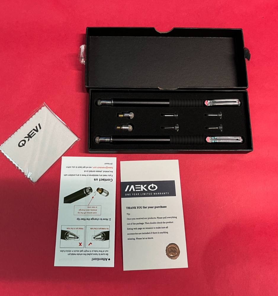 MEKO HIGH SENSITIVITY STYLUS, 2 PACK WITH REPLACEMENT TIPS, BLACK