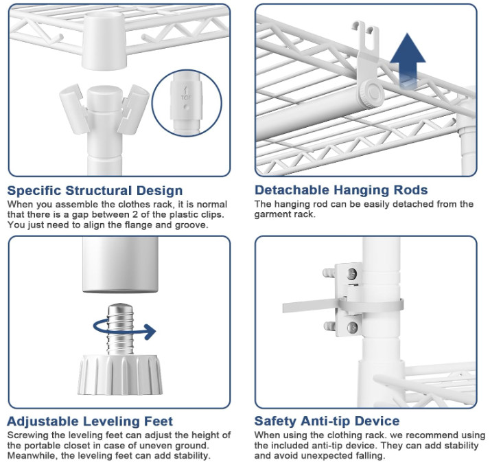 Perchero metálico con estantes, 960 lbs de carga, blanco, gran capacidad.