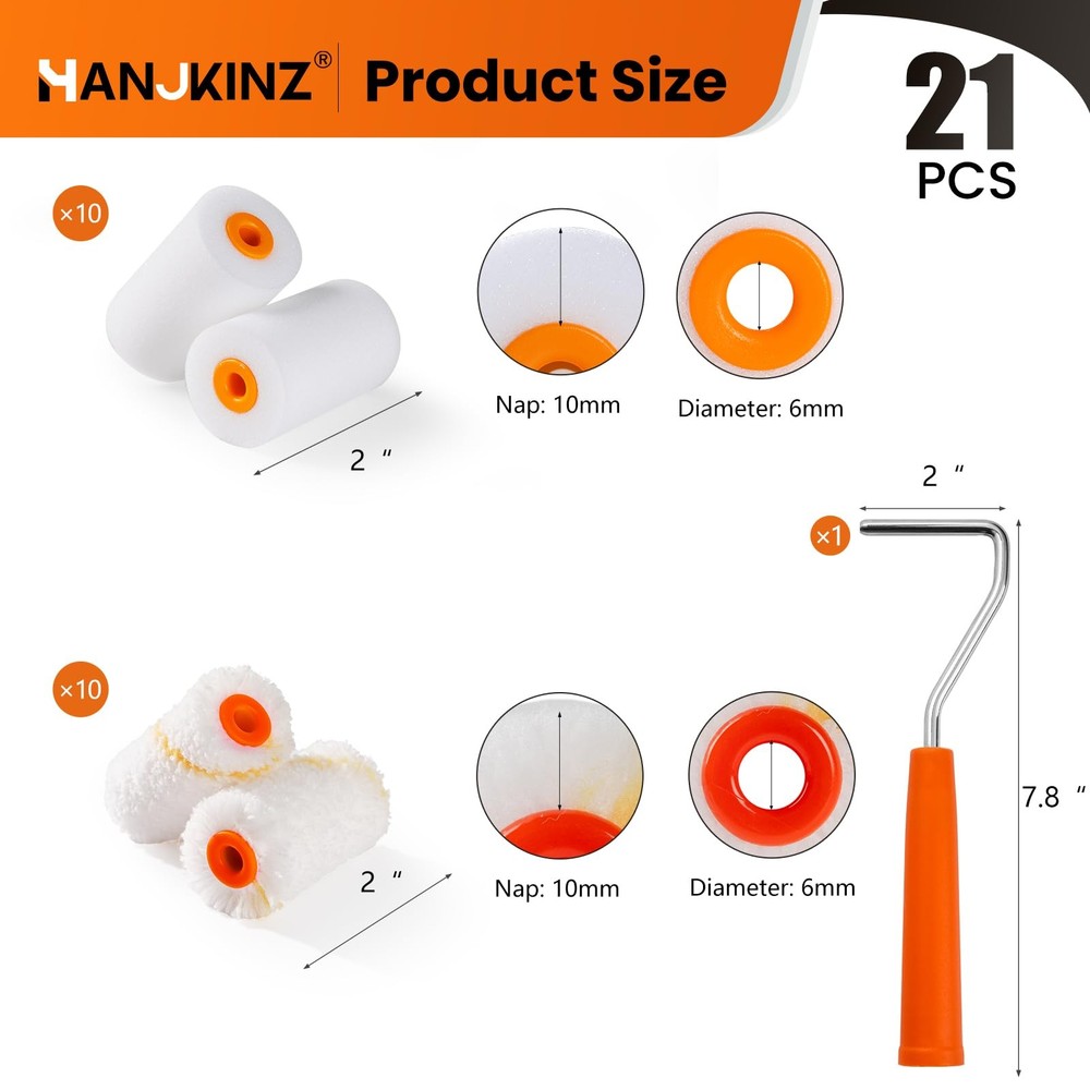 2 Inch Paint Roller Kit 20 Pack Mini Paint Rollers Foam and Microfiber Covers