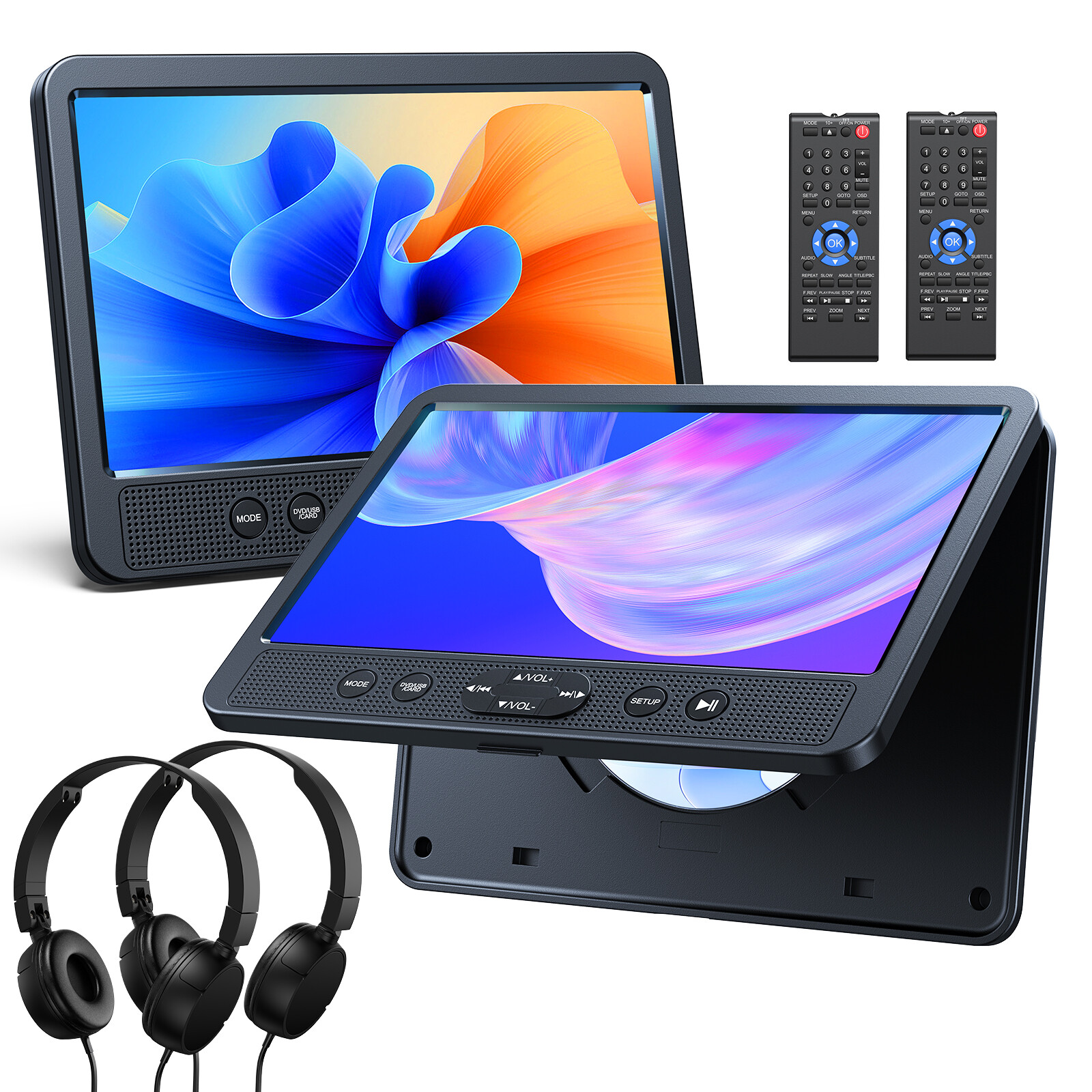 2x Full HD 10.5" Car Headrest Monitor USB SD TV Video DVD Player AV IN OUT HDMI