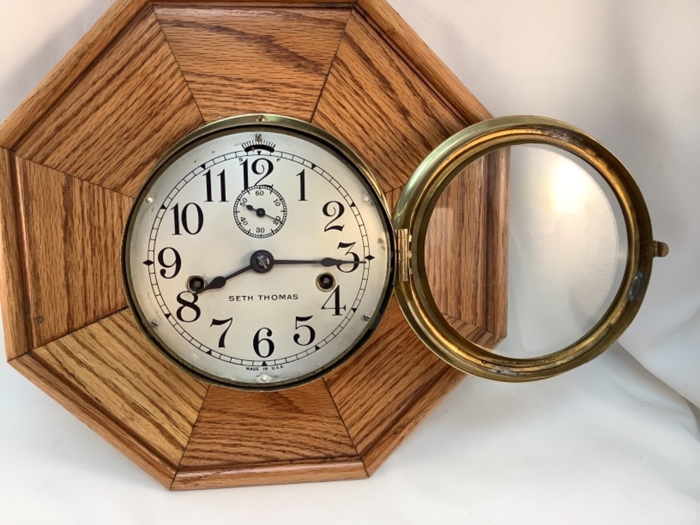 WWI Seth Thomas Brass Ship Deck Clock Double Spring Movement Working