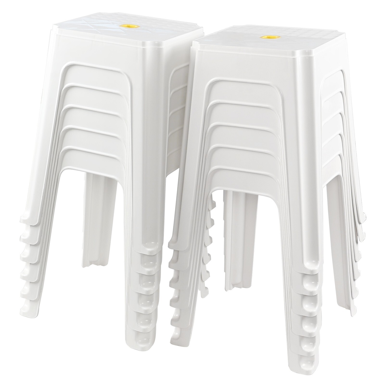 6/12-Pack 18.7 Inch Height Home Plastic Seat Stool Square Stackable Chair, White