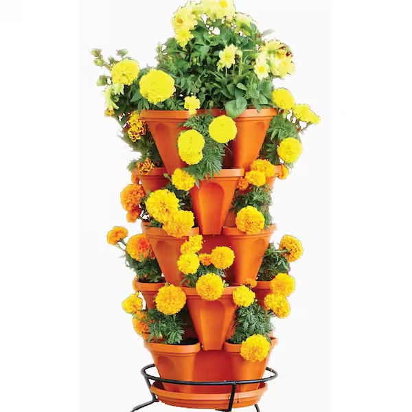 Mr. Stacky Vertical Planter Terracotta Plastic Stackable Self-Watering (5-Pack)