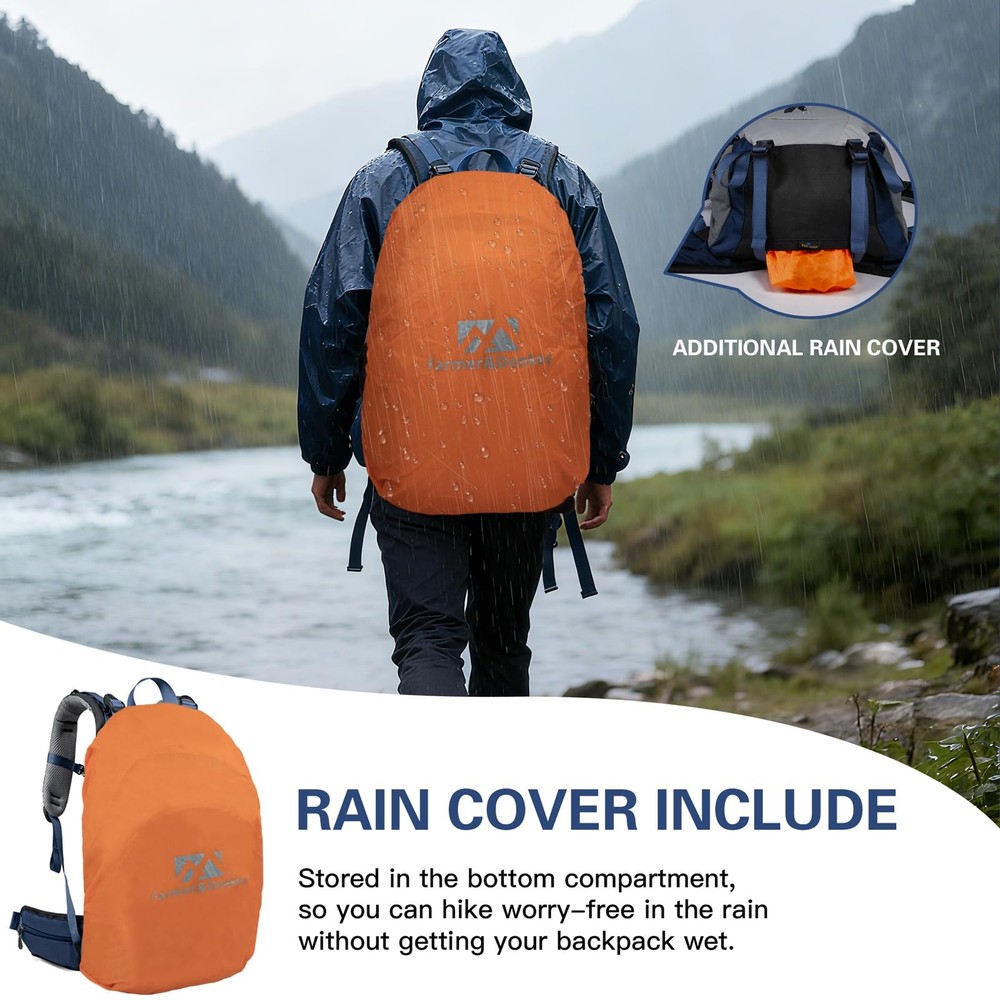 Hiking Backpack, 40L Waterproof Camping Backpack with Packable Back Panel & R...