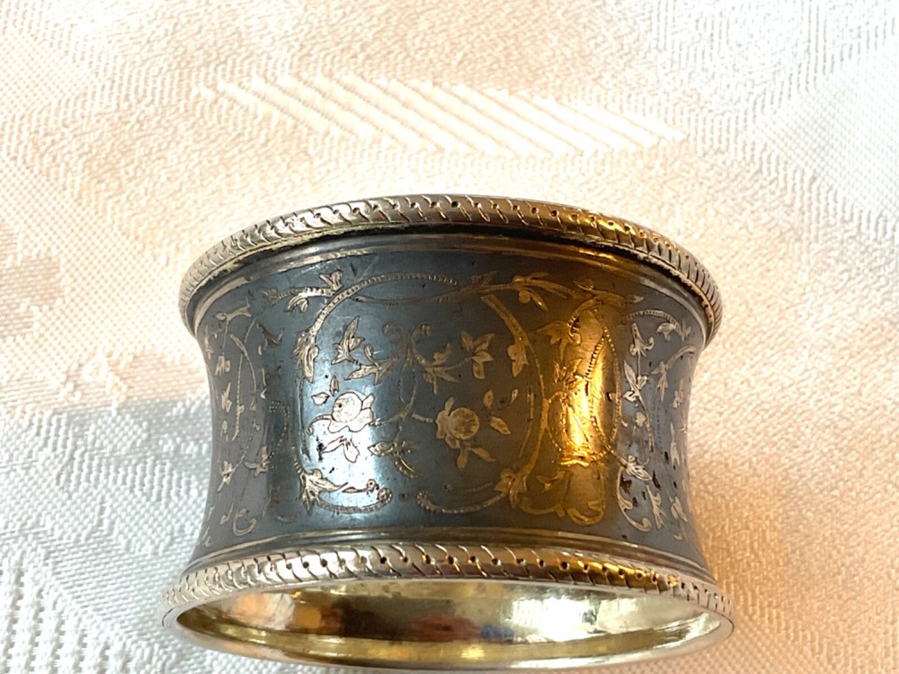 Antique sterling silver NIELLO napkin ring