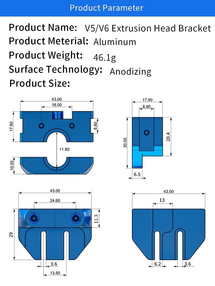 E3D Metal Fixture Multi-Mount Bracket Mount for E3D Type V5/V6 3D Printer CR10