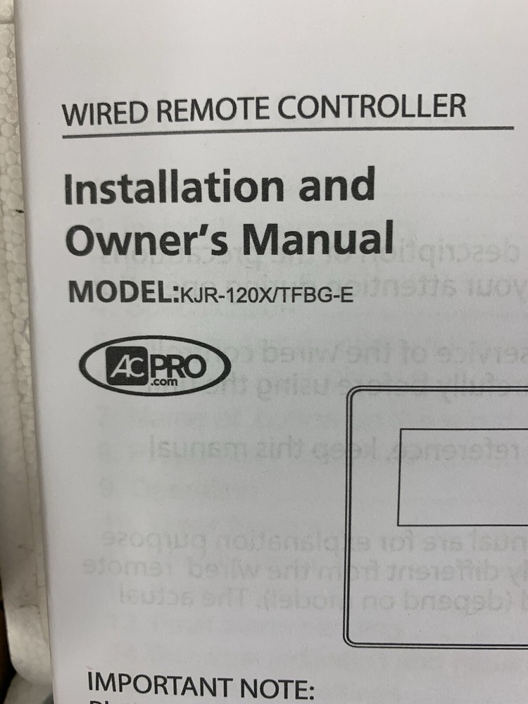 KJR-120X1/TFBG-E A/C Wired Control with additional Remote Control