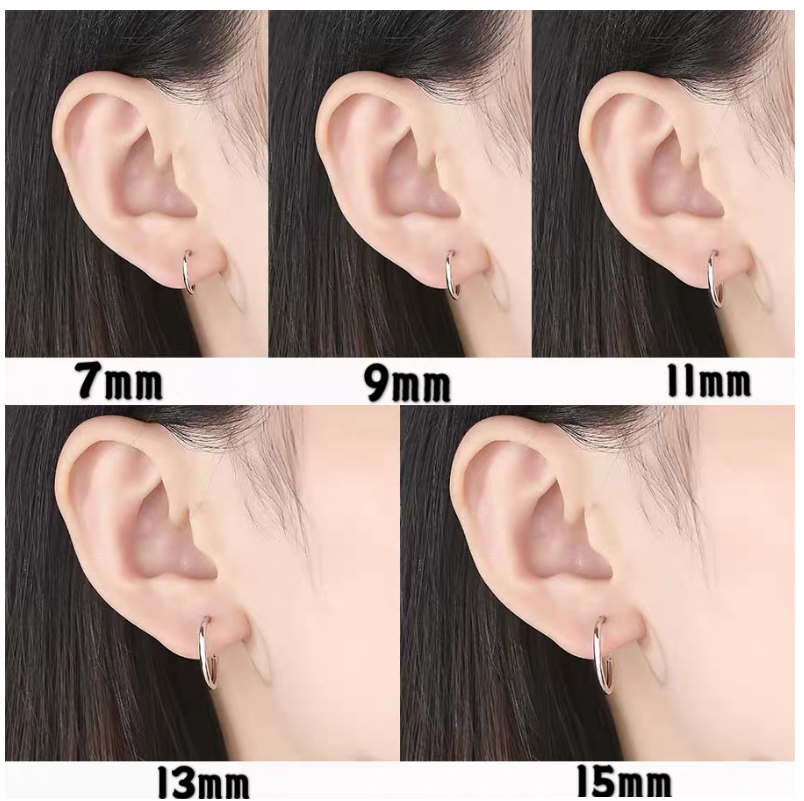 2Pcs SOLID STERLING SILVER PLAIN 1.2MM THICK ROUND ENDLESS HOOP 7-25MM Gift PE16
