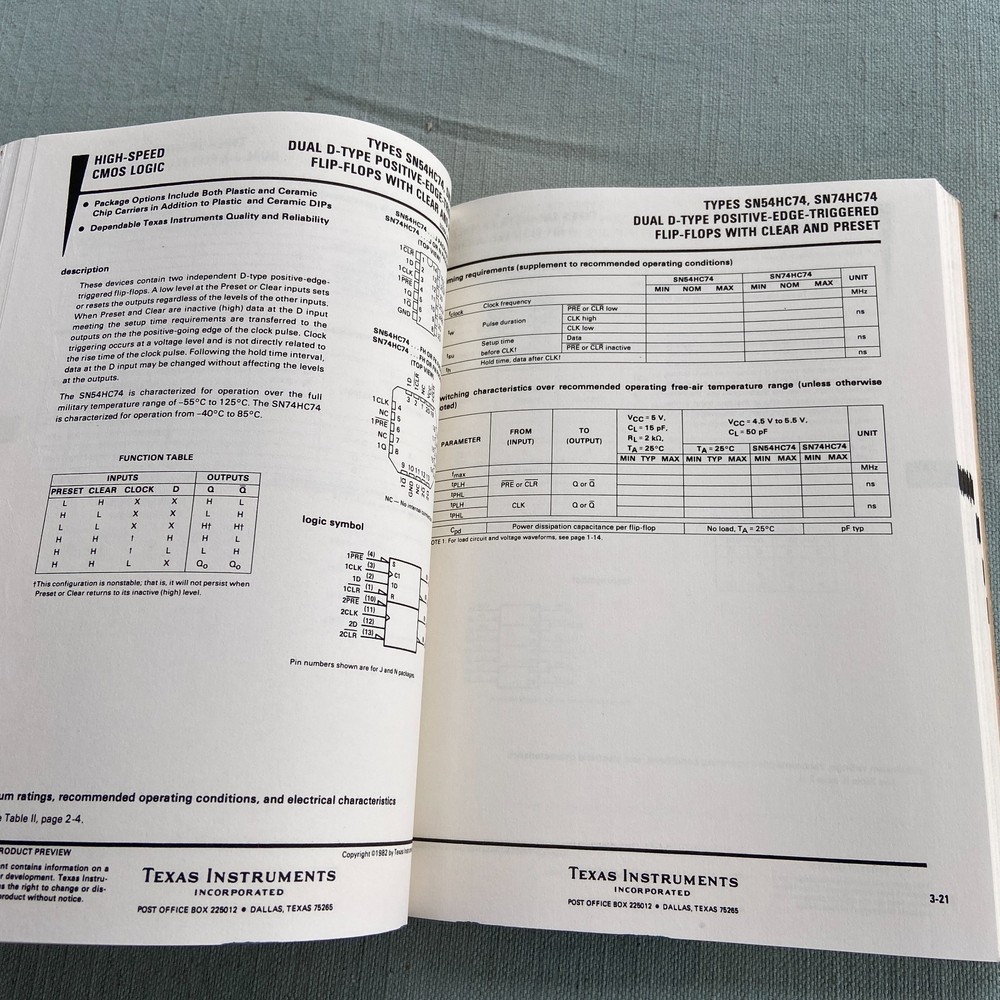 Book Texas Instruments 1983 Silicon-gate Complementary MOS CMOS High Speed TI Lo