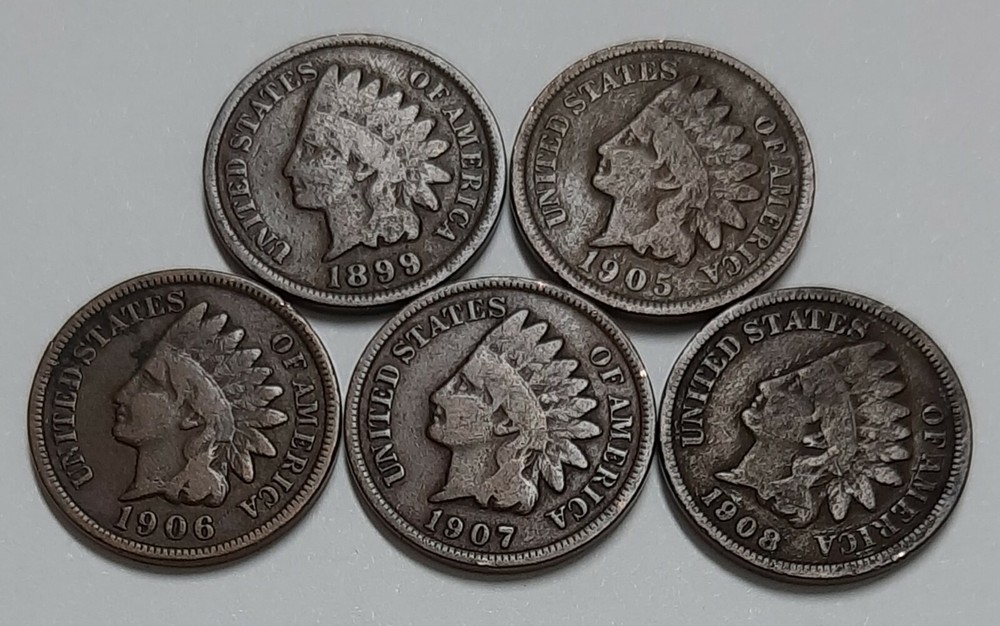 Five Indian Pennies with Five Different Dates--ALL in Good Condition!