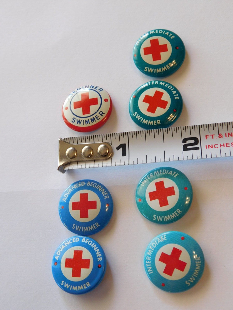 Red Cross Swimming Beginner Intermediate Advanced Swimmer Pin Back Button LOT