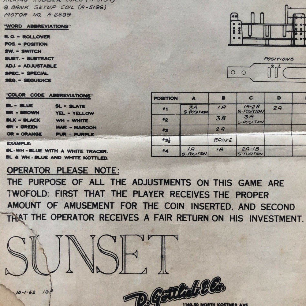 Gottlieb Sunset Pinball Machine Schematic