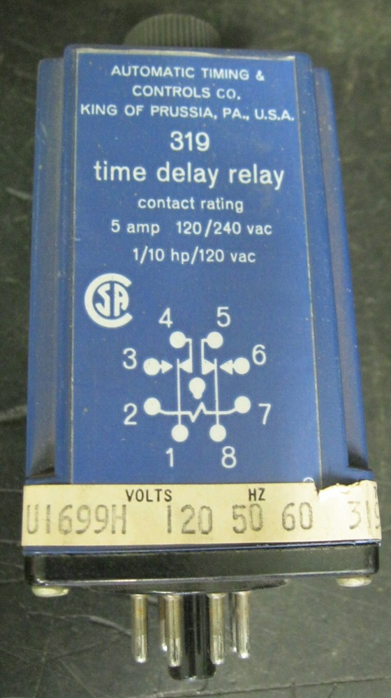 Automatic Timing and Controls Co. 319 Time Delay Relay 0-100 Seconds
