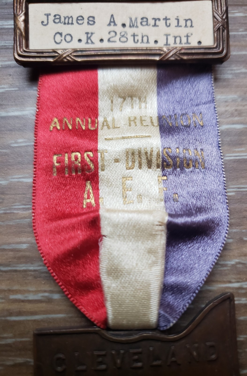 🔥RARE ORIG'L WWI 1ST DIVISION REUNION MEDAL CO K 28TH INF BLACK LIONS CANTIGNY