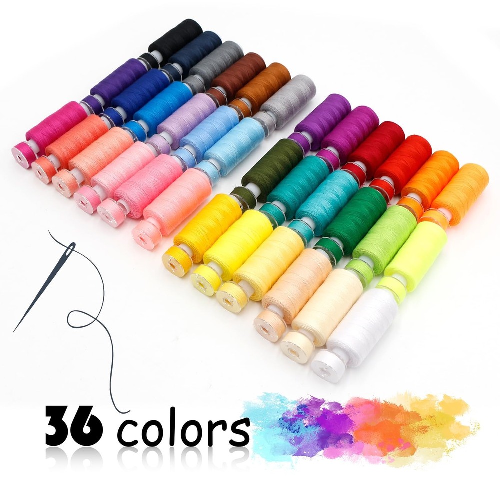 72Pcs Sewing Thread kit, 36 Assorted Colors Machine Threads with Spools, 36 S...