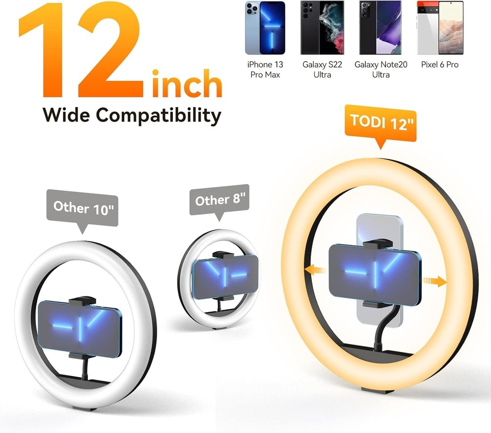 TODI 12" Ring Light with 63" extendable Tripod Stand, Selfie RingLight with Phon