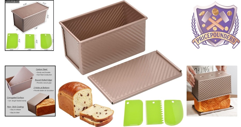 Pullman Loaf Pan Non-Stick Steel 1Lb Capacity Rectangular Bread Pan