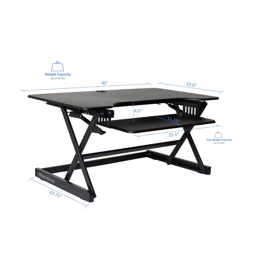 Rocelco 40" Large Height Adjustable Standing Desk Converter - Quick Sit Stand Up