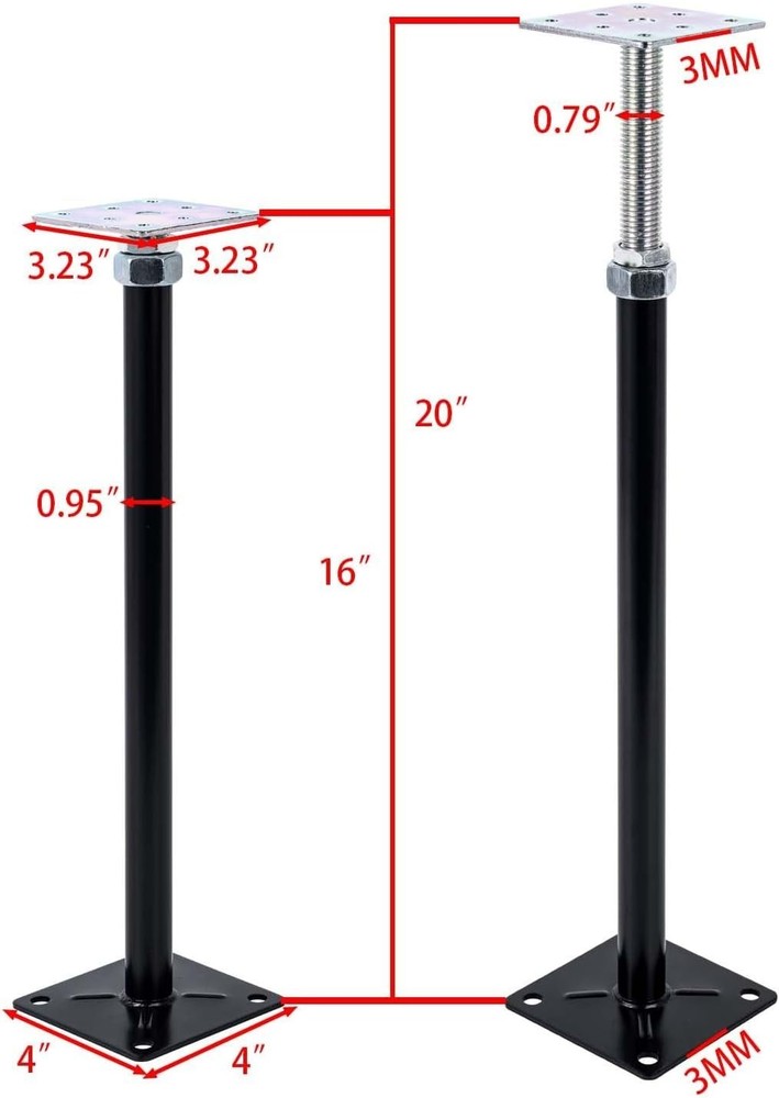 High Carbon Steel Adjustable Jacks, 16-20" Post for Structural Support