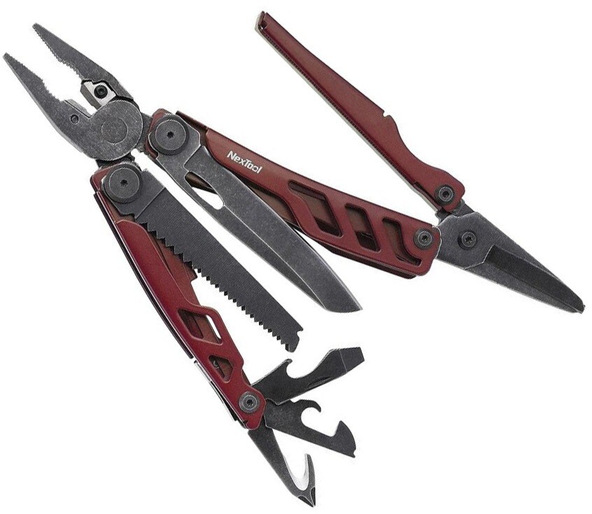 NexTool Flagship Pro Multitool Many Essential Tools w/Red Stainless Handles